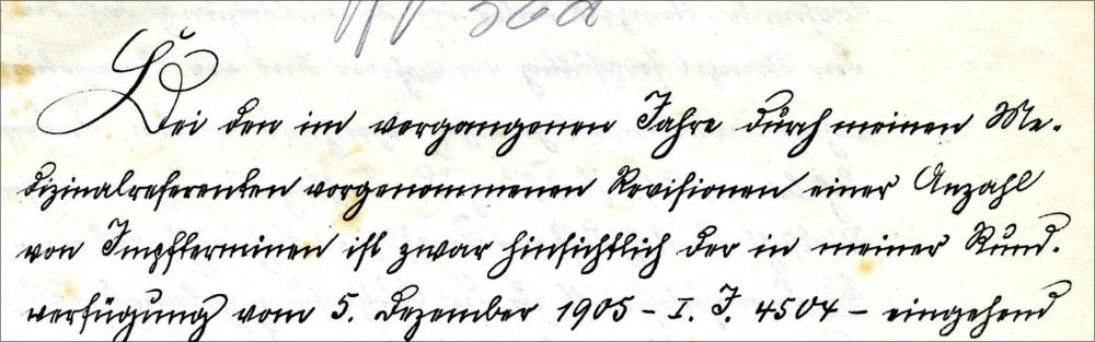 Schriftbeispiel 1: aus einem Schreiben des  Regierungs-Präsidenten, Düsseldorf vom 2. Mai 1907